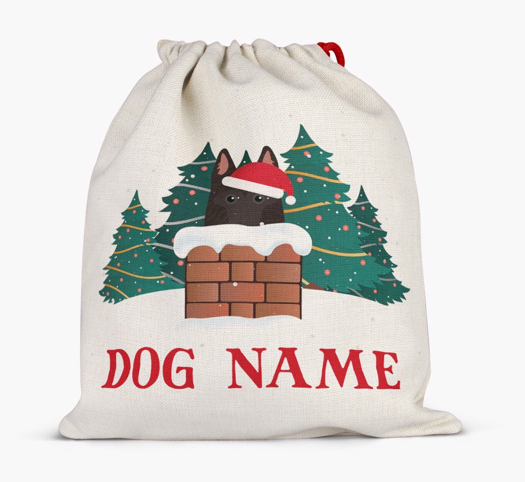 Peeking Dog with Santa Hat: Personalized {breedFullName} Santa Sack