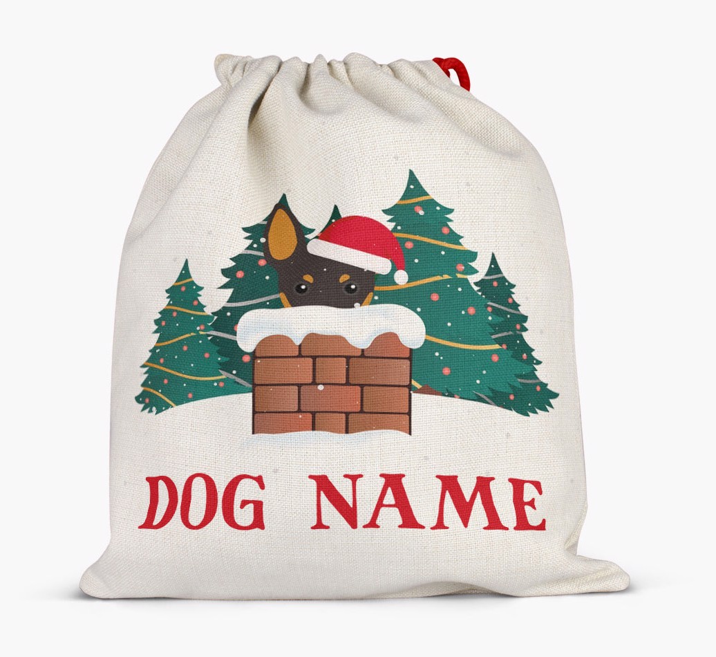 Peeking Dog with Santa Hat: Personalized {breedFullName} Santa Sack