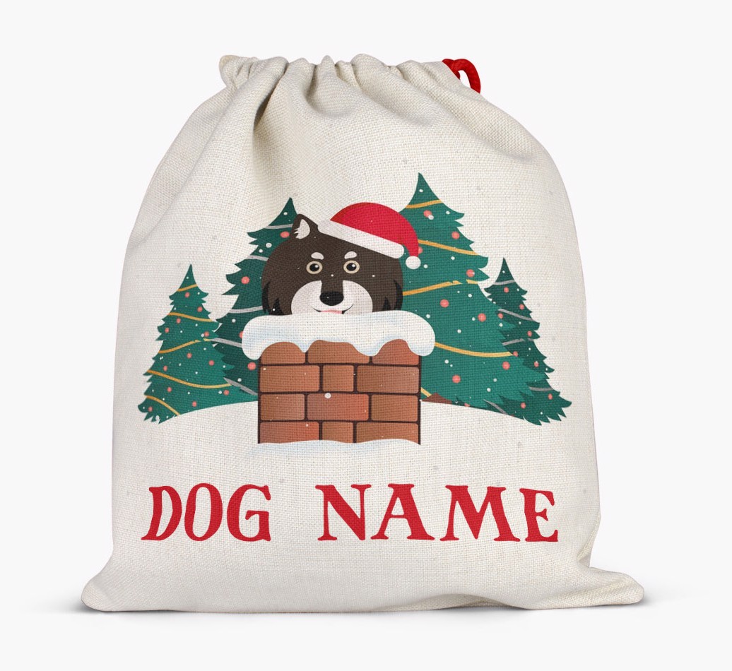 Peeking Dog with Santa Hat: Personalized {breedFullName} Santa Sack