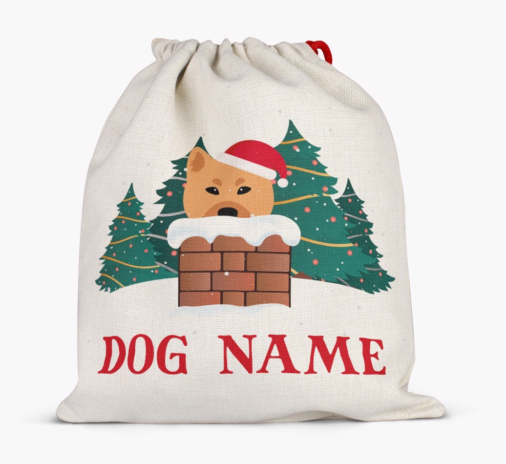 Peeking Dog with Santa Hat: Personalized {breedFullName} Santa Sack