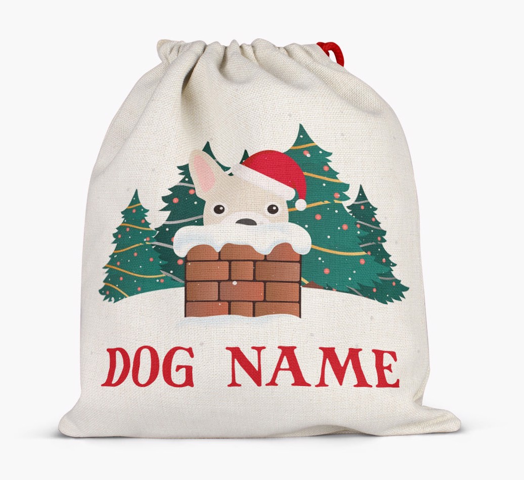 Peeking Dog with Santa Hat: Personalized {breedFullName} Santa Sack