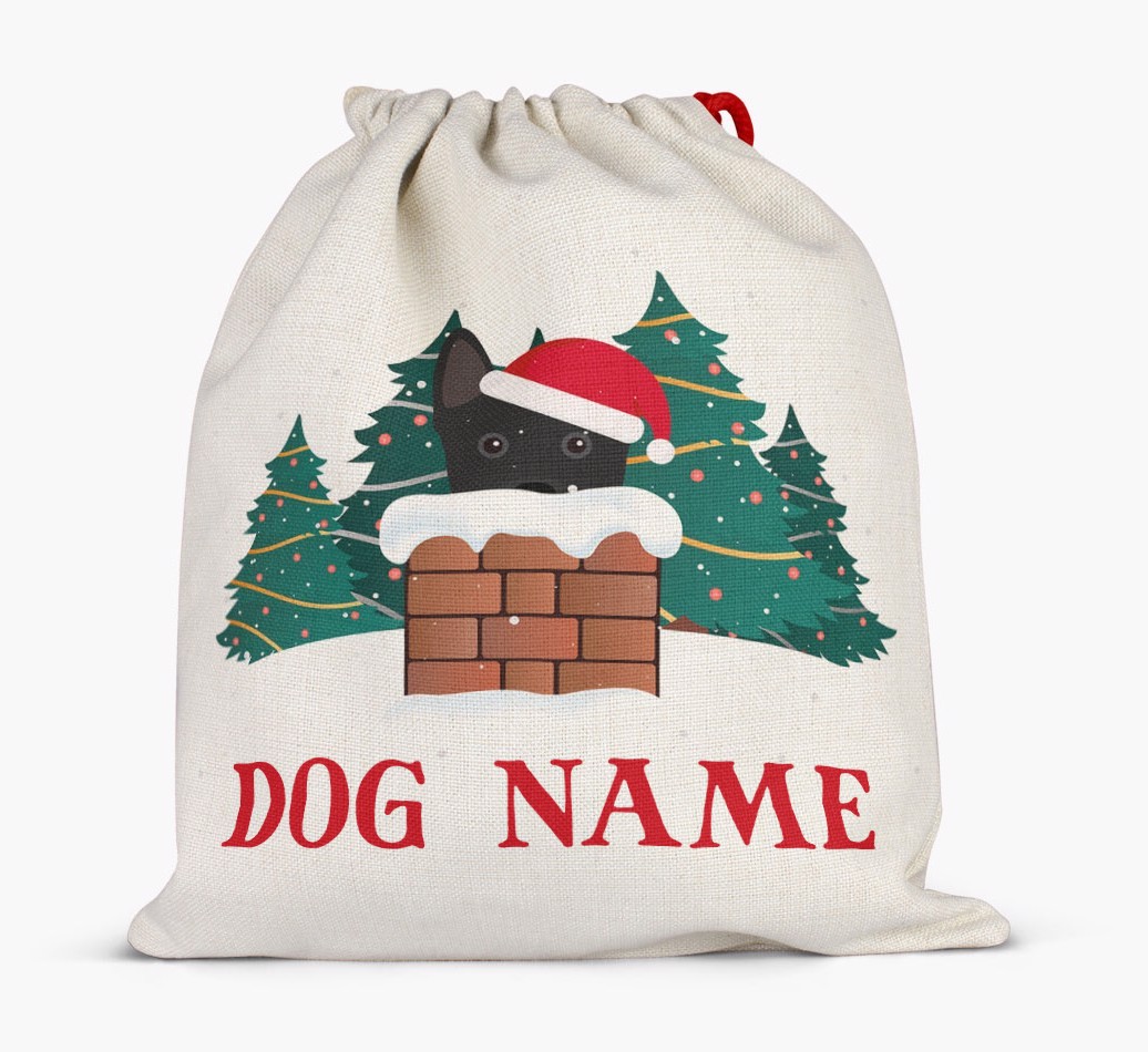 Peeking Dog with Santa Hat: Personalized {breedFullName} Santa Sack