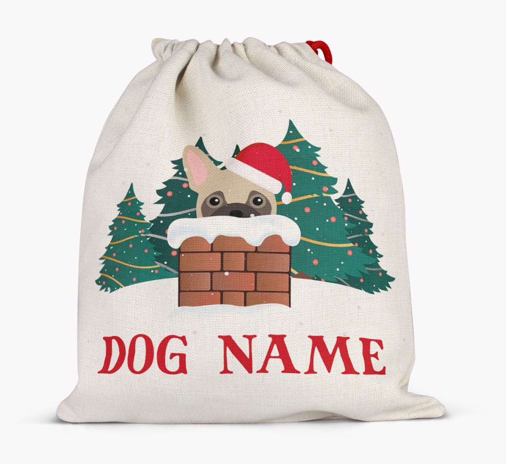 Peeking Dog with Santa Hat: Personalised {breedFullName} Santa Sack