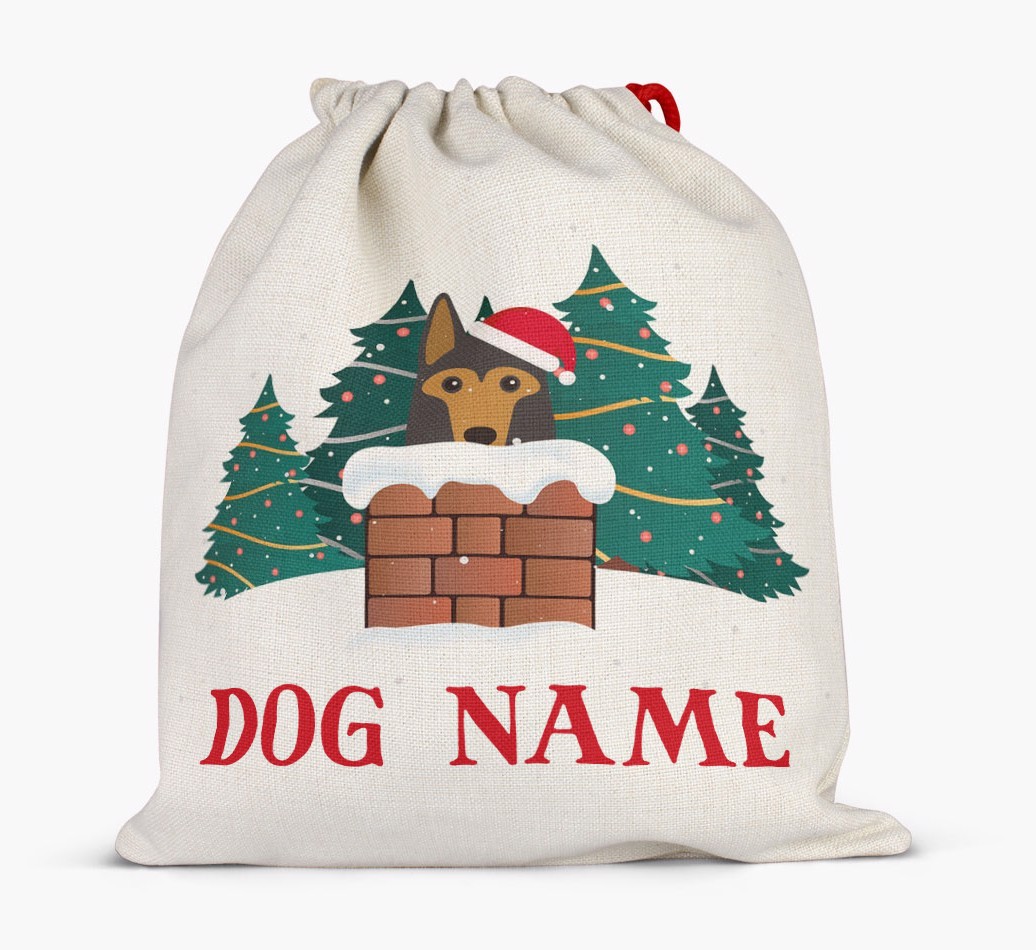 Peeking Dog with Santa Hat: Personalised {breedFullName} Santa Sack