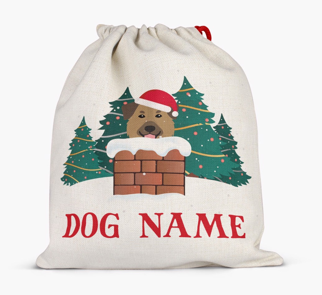 Peeking Dog with Santa Hat: Personalized {breedFullName} Santa Sack