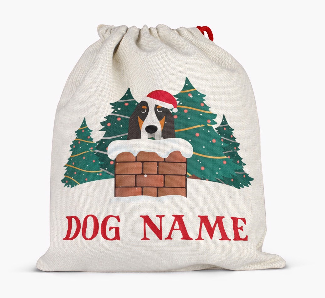 Peeking Dog with Santa Hat: Personalized {breedFullName} Santa Sack