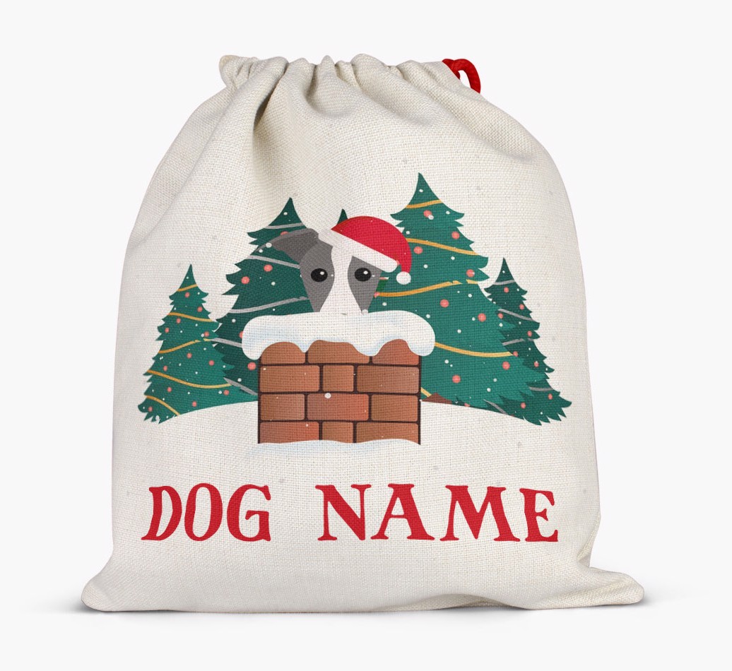 Peeking Dog with Santa Hat: Personalized {breedFullName} Santa Sack