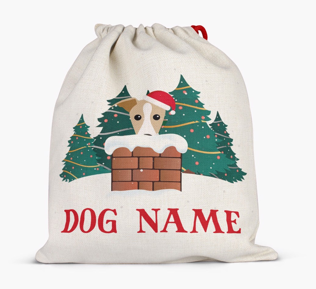 Peeking Dog with Santa Hat: Personalised {breedFullName} Santa Sack
