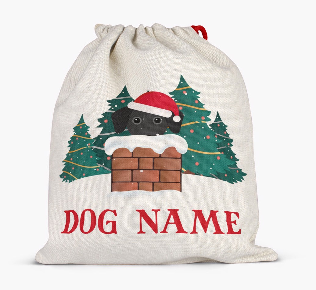 Peeking Dog with Santa Hat: Personalized {breedFullName} Santa Sack