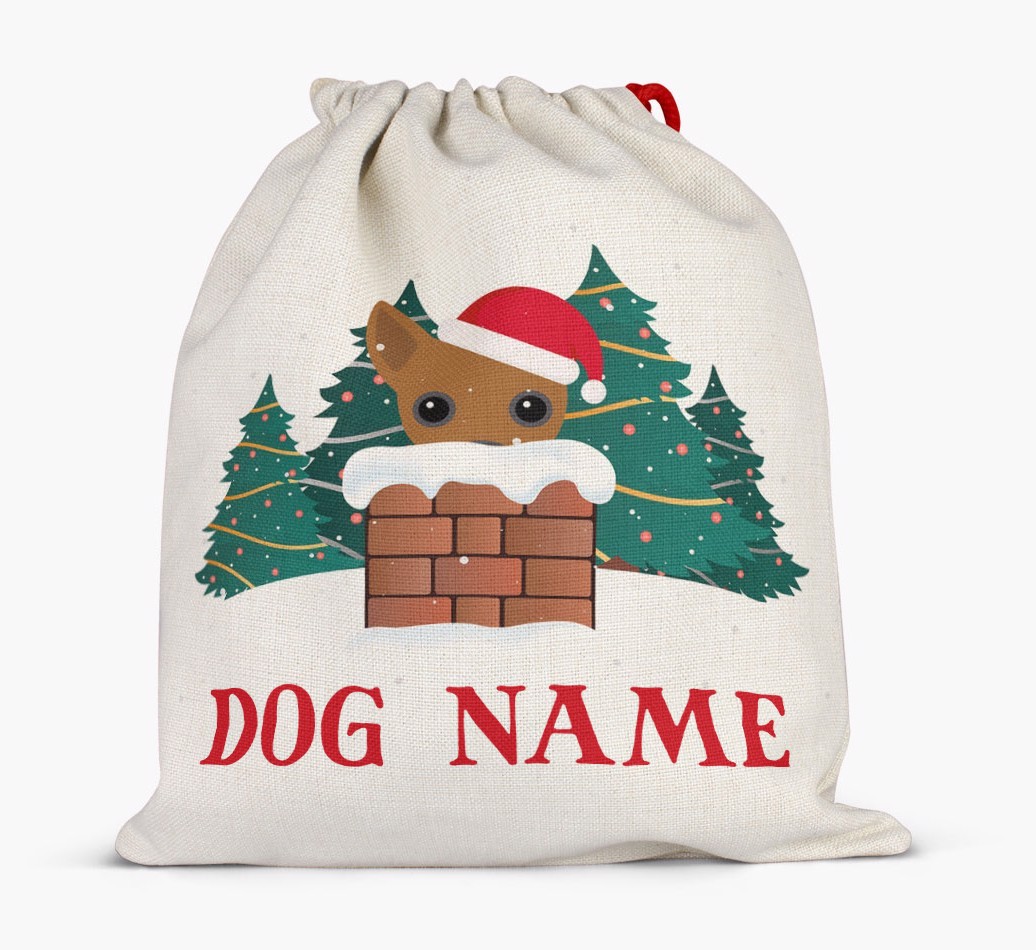 Peeking Dog with Santa Hat: Personalized {breedFullName} Santa Sack