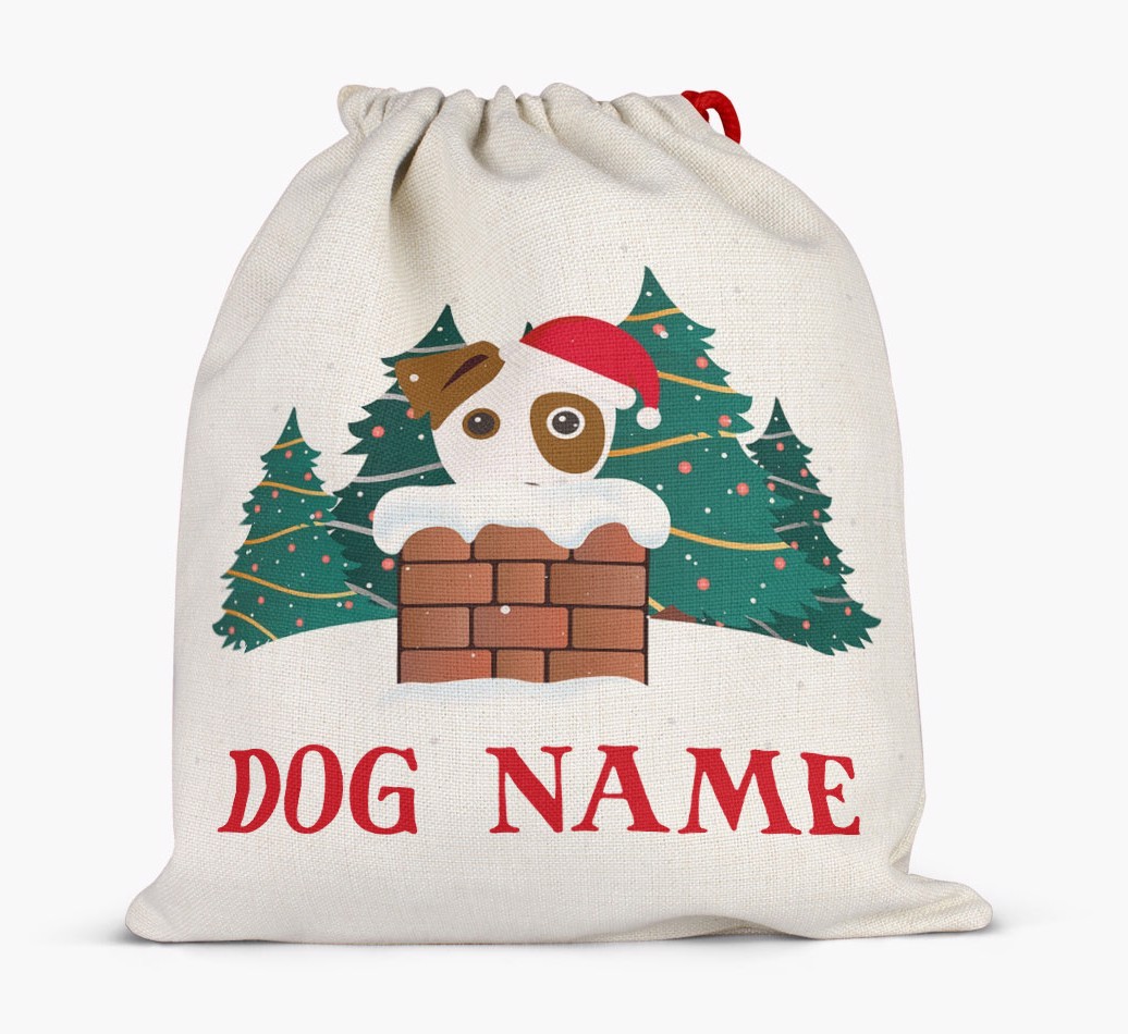 Peeking Dog with Santa Hat: Personalized {breedFullName} Santa Sack