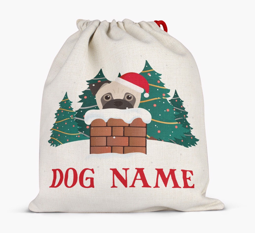 Peeking Dog with Santa Hat: Personalized {breedFullName} Santa Sack