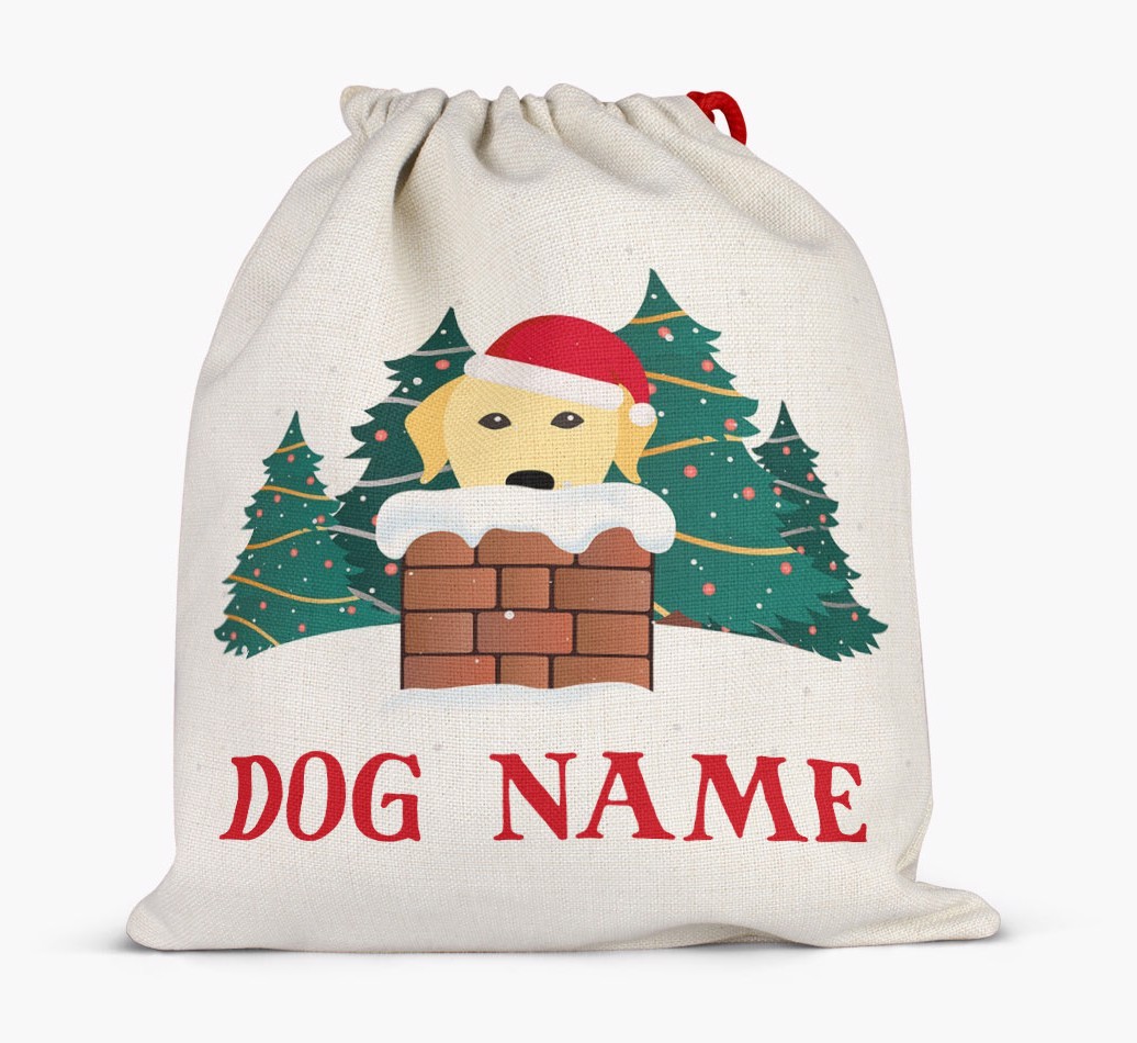 Peeking Dog with Santa Hat: Personalized {breedFullName} Santa Sack