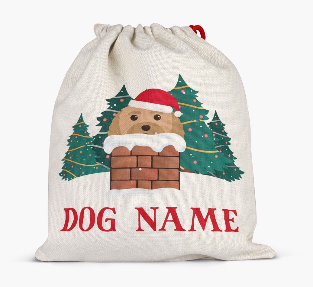 Peeking Dog with Santa Hat: Personalized {breedFullName} Santa Sack