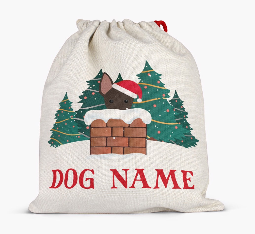 Peeking Dog with Santa Hat: Personalised {breedFullName} Santa Sack