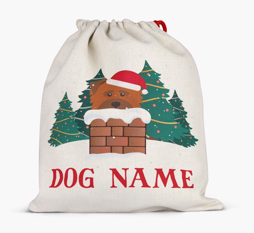 Peeking Dog with Santa Hat: Personalised {breedFullName} Santa Sack