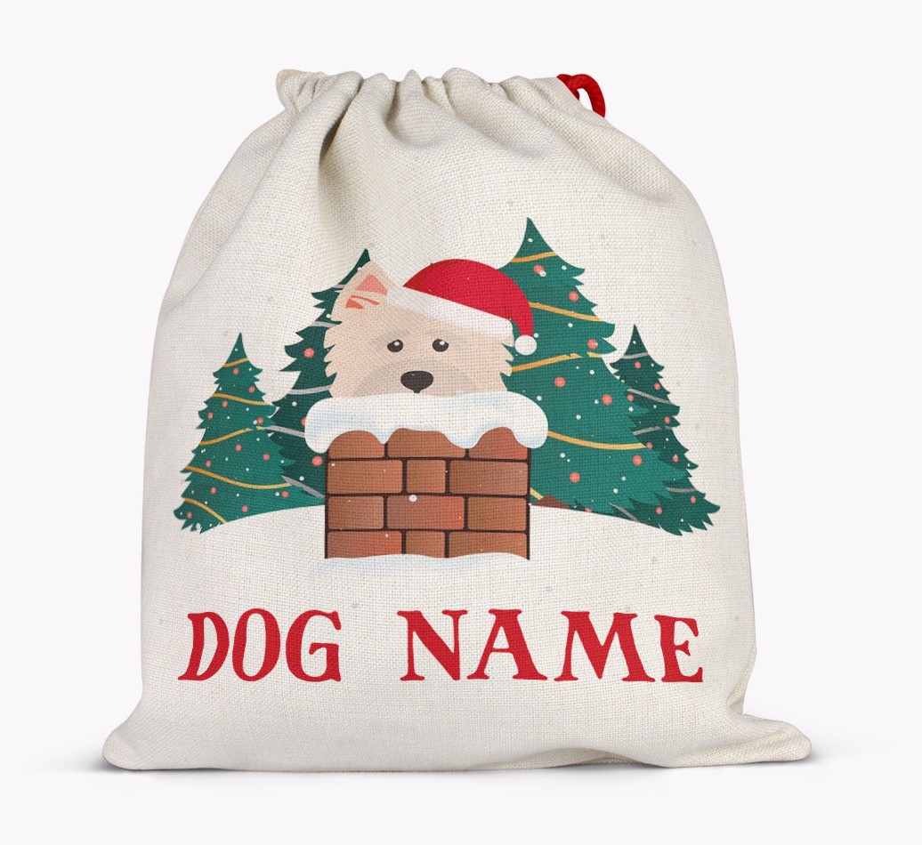 Peeking Dog with Santa Hat: Personalized {breedFullName} Santa Sack