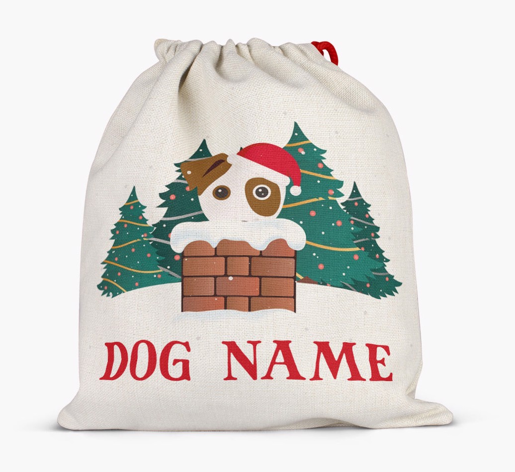 Peeking Dog with Santa Hat: Personalized {breedFullName} Santa Sack