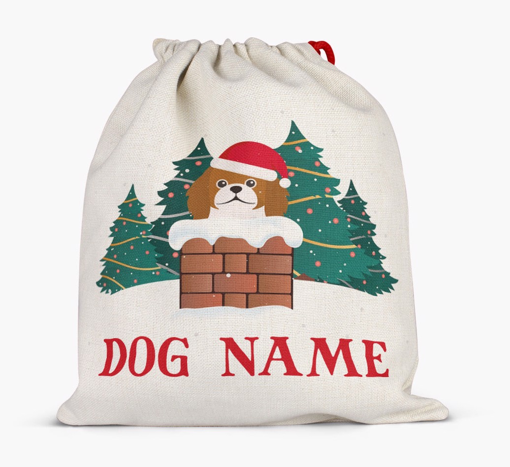 Peeking Dog with Santa Hat: Personalized {breedFullName} Santa Sack