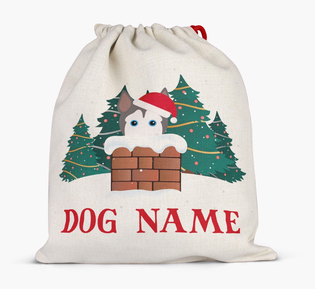 Peeking Dog with Santa Hat: Personalised {breedFullName} Santa Sack