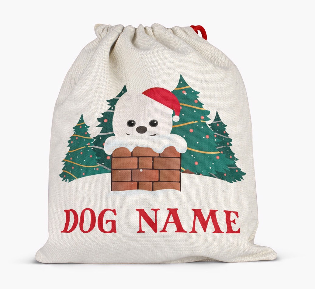 Peeking Dog with Santa Hat: Personalized {breedFullName} Santa Sack