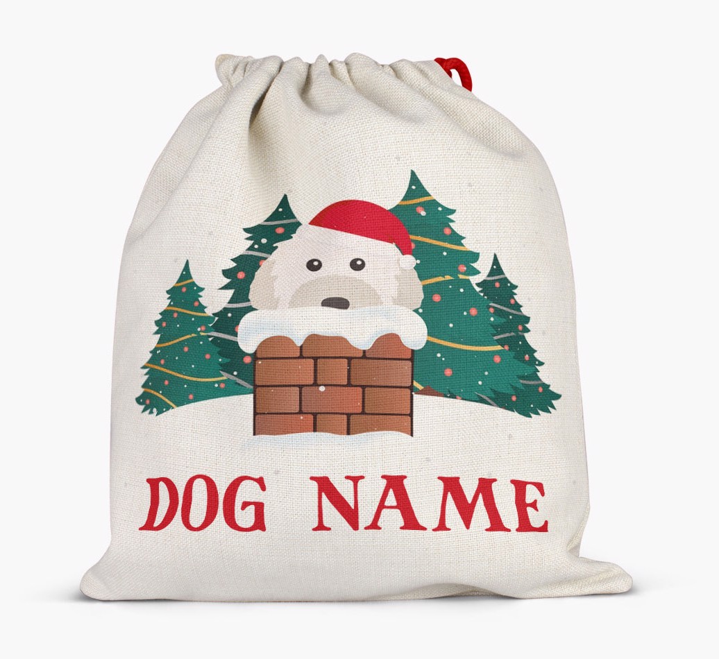 Peeking Dog with Santa Hat: Personalized {breedFullName} Santa Sack