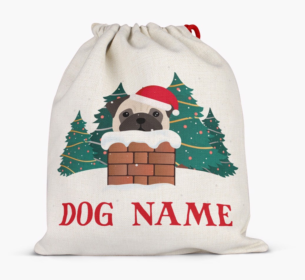 Peeking Dog with Santa Hat: Personalized {breedFullName} Santa Sack