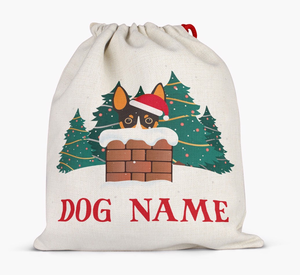 Peeking Dog with Santa Hat: Personalized {breedFullName} Santa Sack