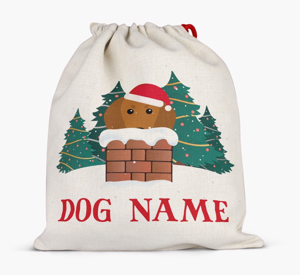 Peeking Dog with Santa Hat: Personalised {breedFullName} Santa Sack