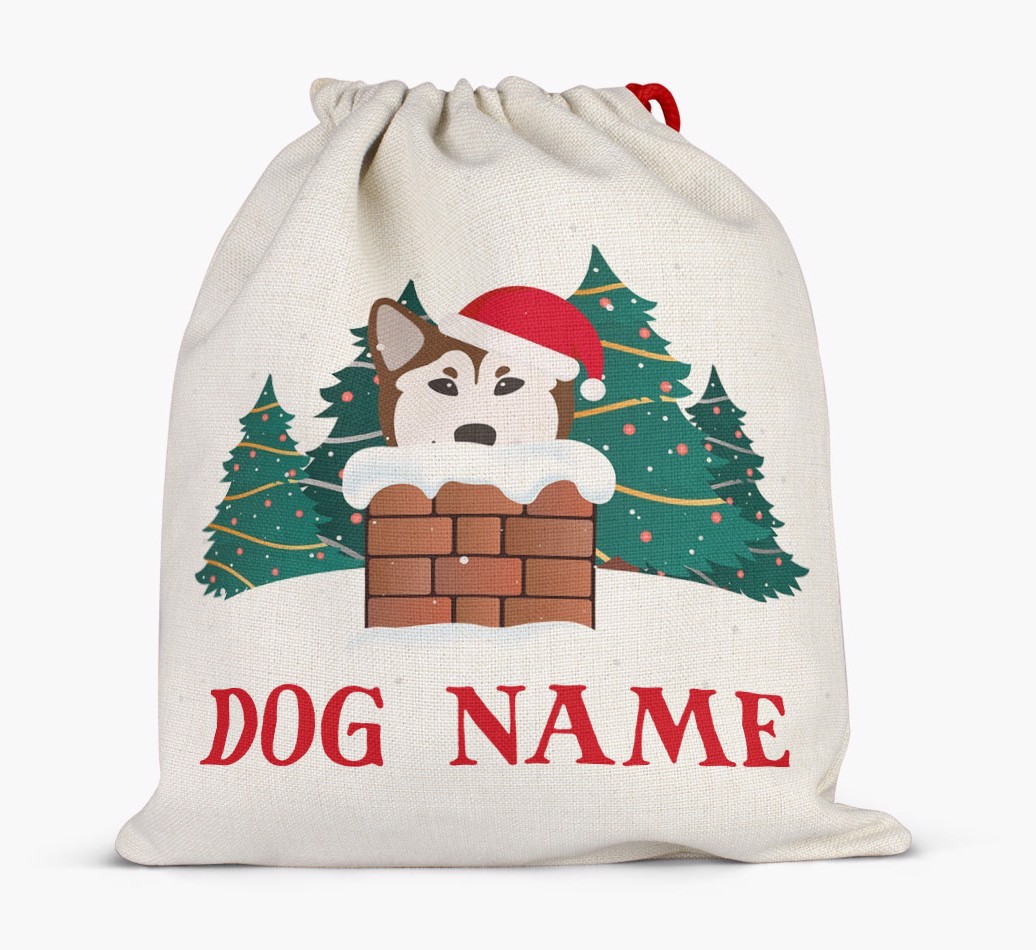 Peeking Dog with Santa Hat: Personalized {breedFullName} Santa Sack