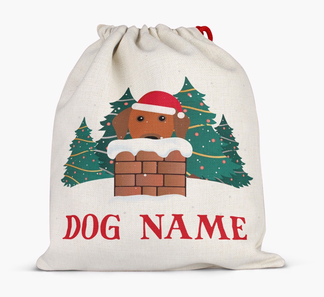 Peeking Dog with Santa Hat: Personalised {breedFullName} Santa Sack
