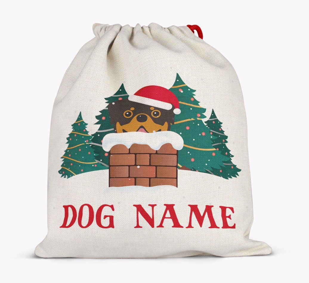 Peeking Dog with Santa Hat: Personalized {breedFullName} Santa Sack