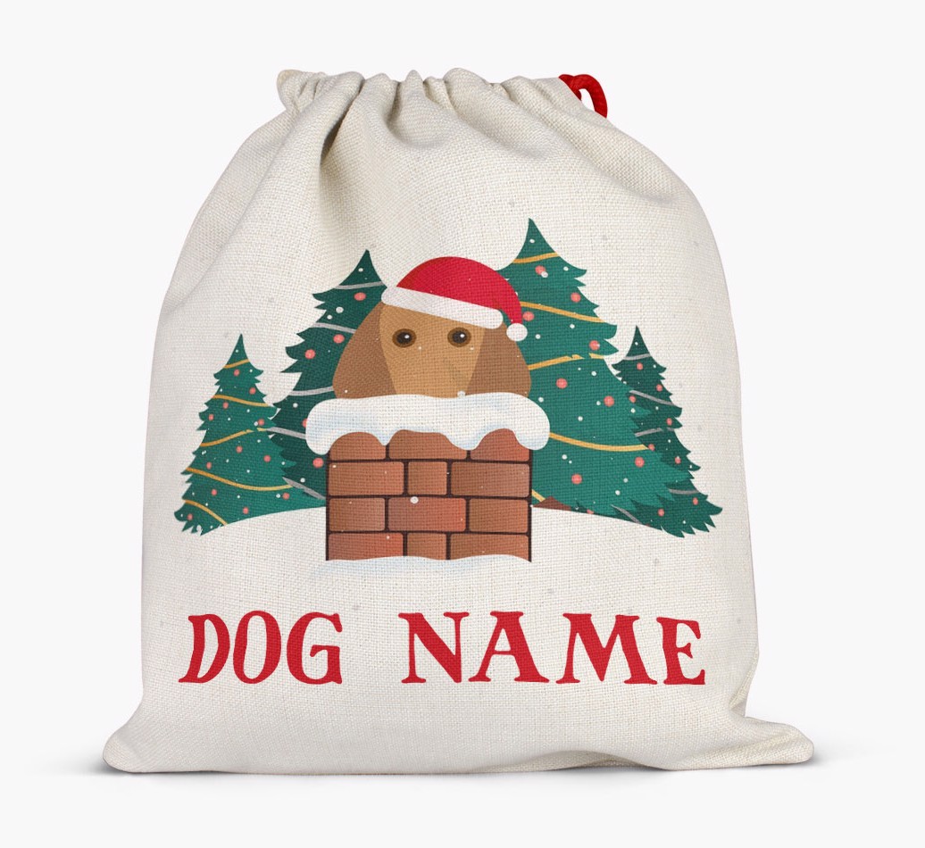 Peeking Dog with Santa Hat: Personalised {breedFullName} Santa Sack