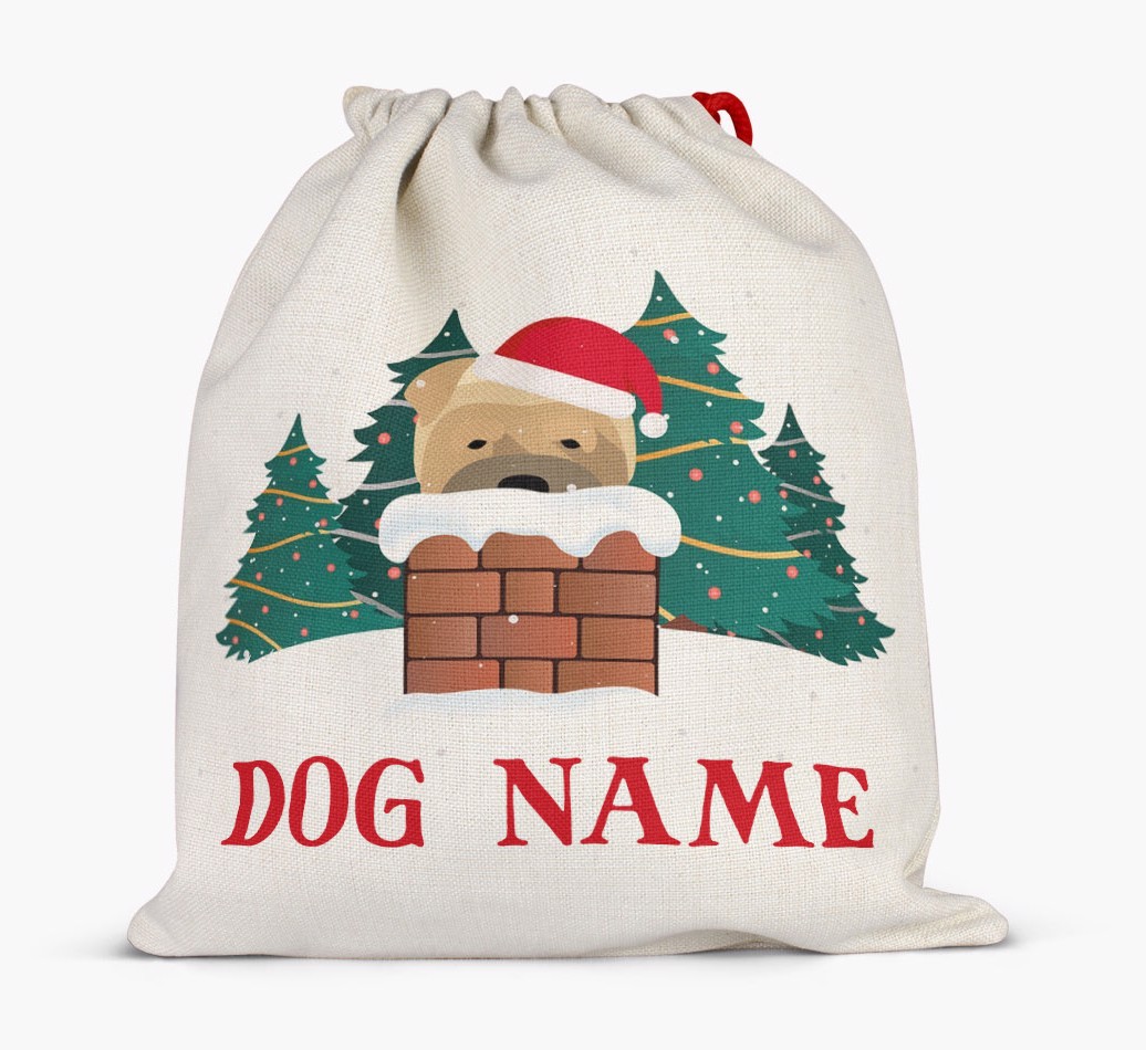 Peeking Dog with Santa Hat: Personalised {breedFullName} Santa Sack