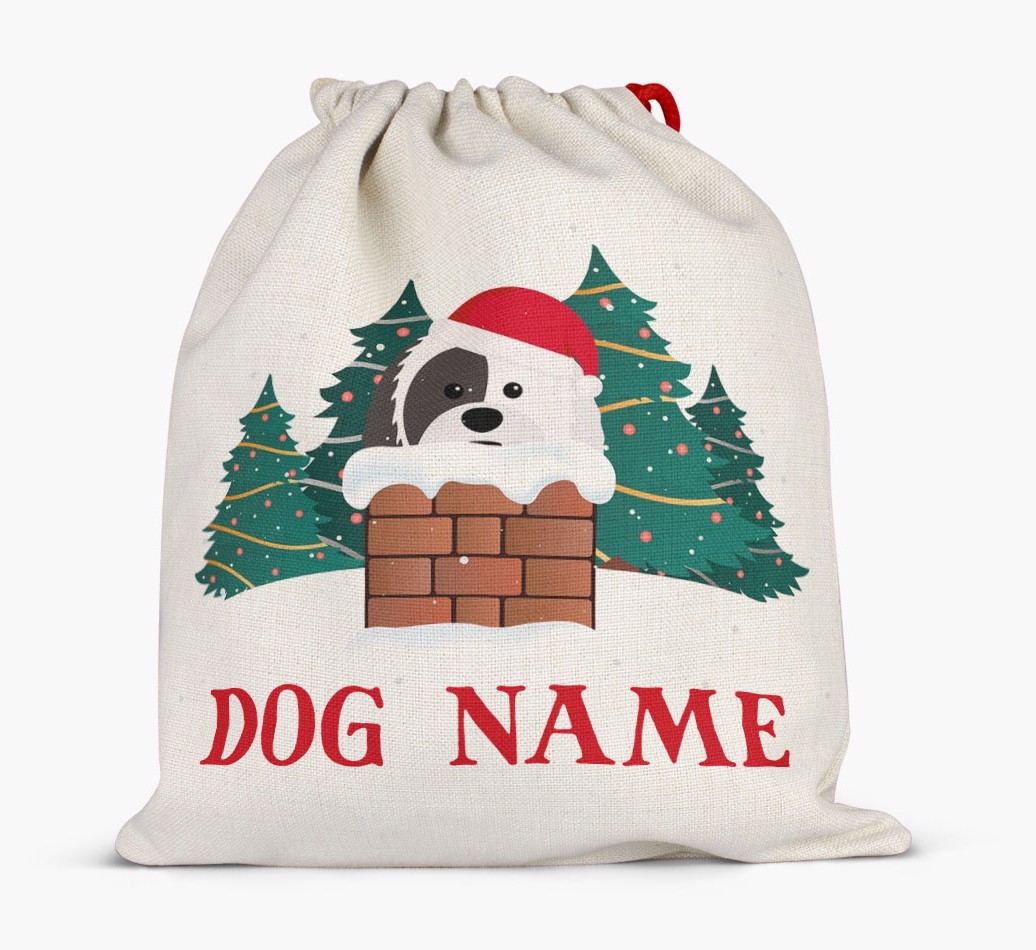 Peeking Dog with Santa Hat: Personalized {breedFullName} Santa Sack