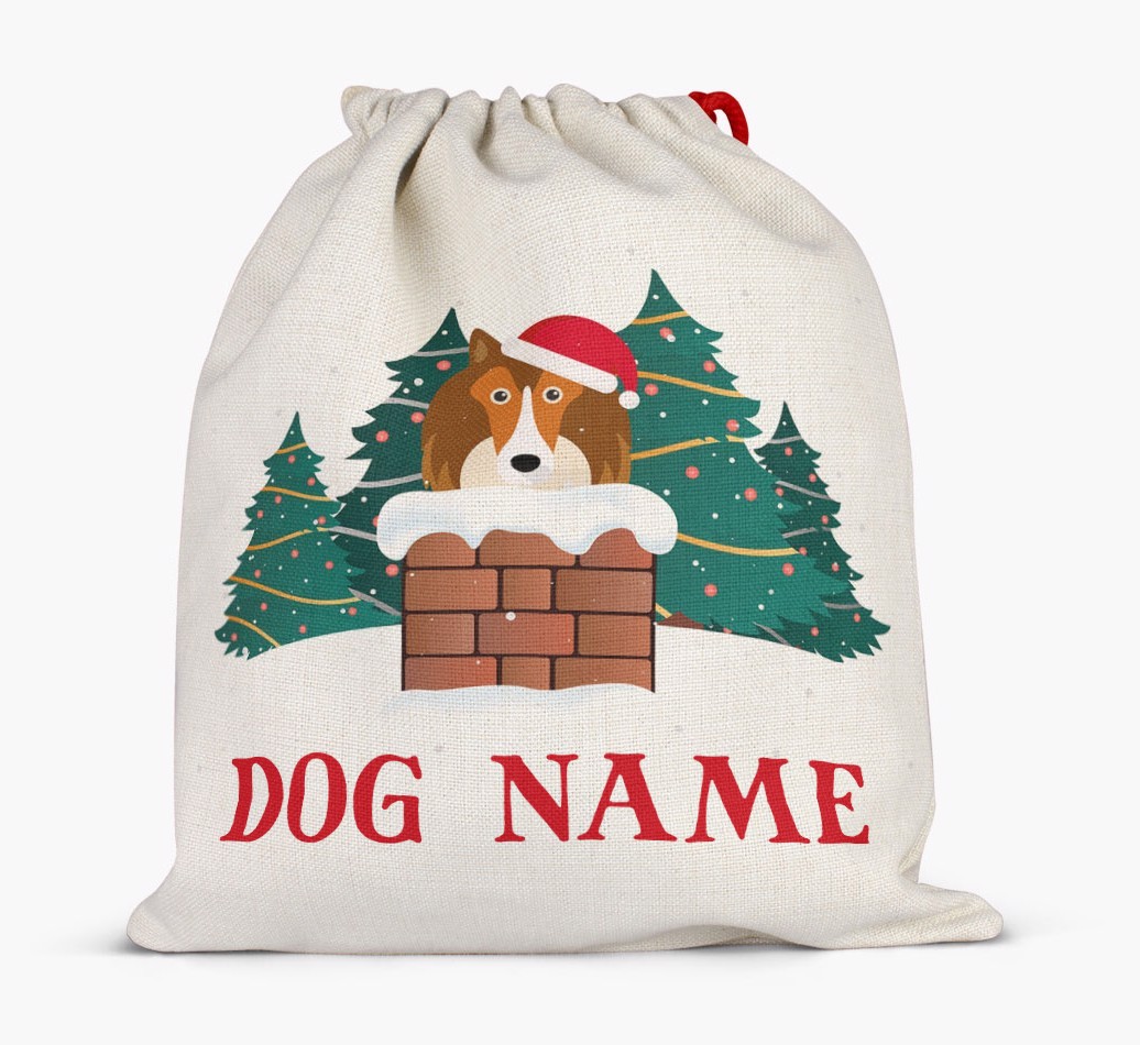 Peeking Dog with Santa Hat: Personalized {breedFullName} Santa Sack