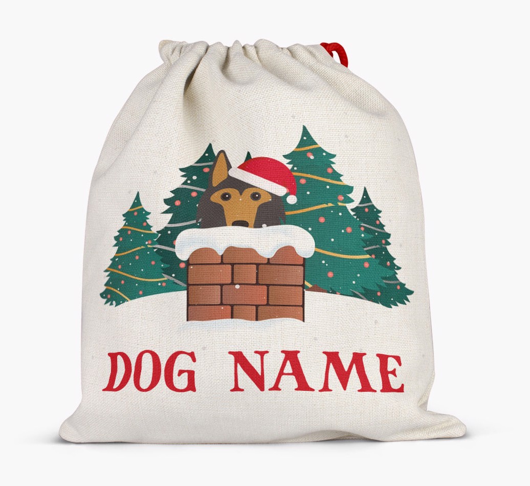 Peeking Dog with Santa Hat: Personalized {breedFullName} Santa Sack