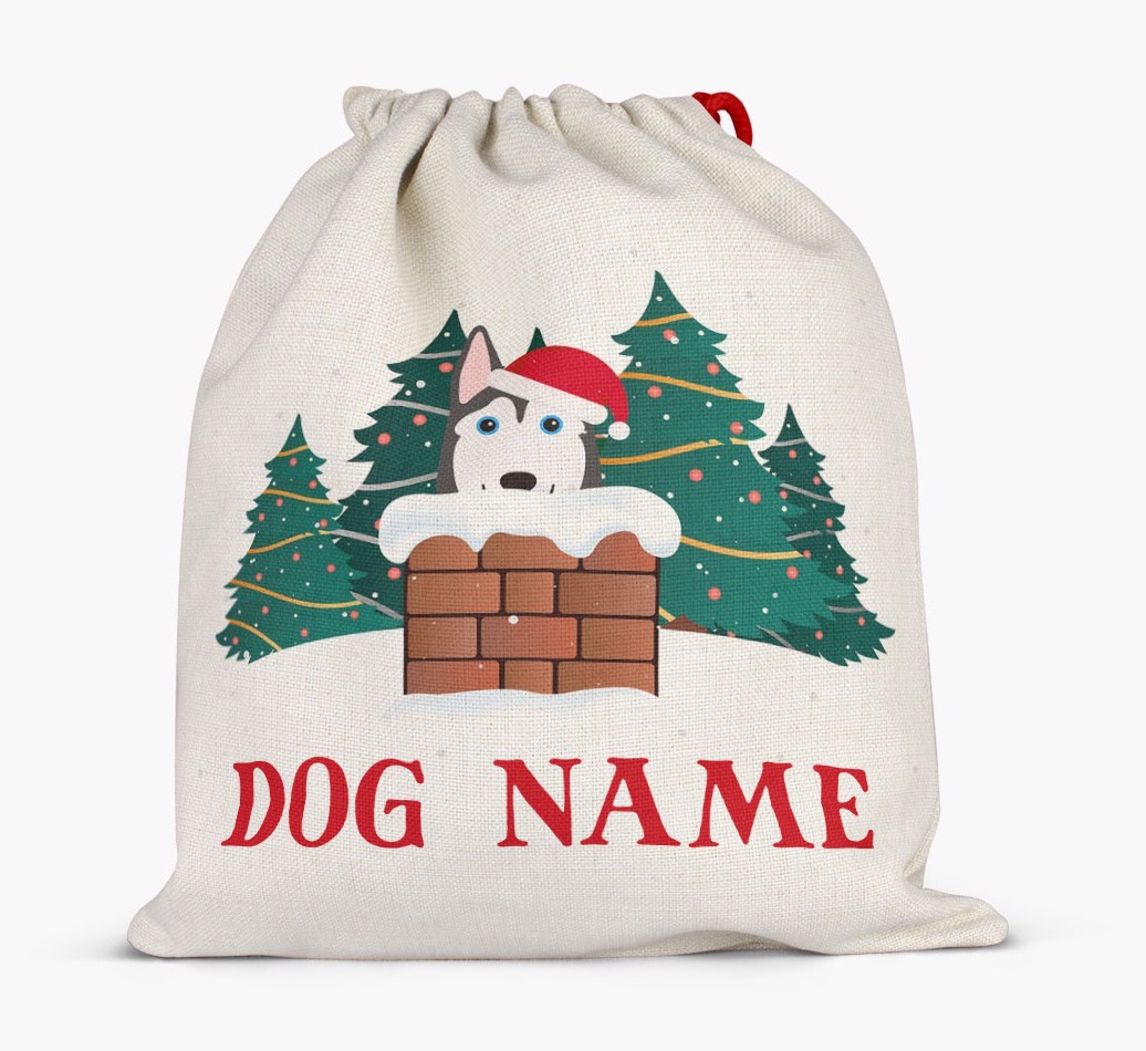 Peeking Dog with Santa Hat: Personalized {breedFullName} Santa Sack