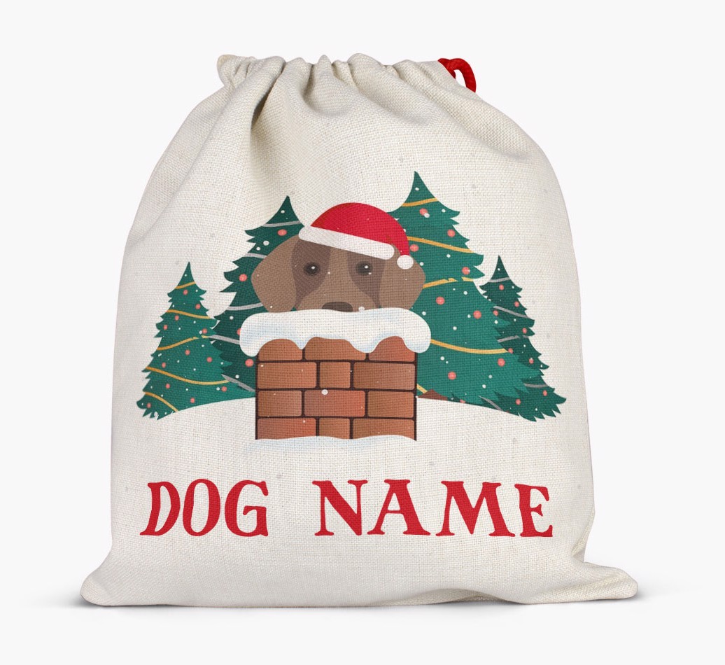 Peeking Dog with Santa Hat: Personalised {breedFullName} Santa Sack