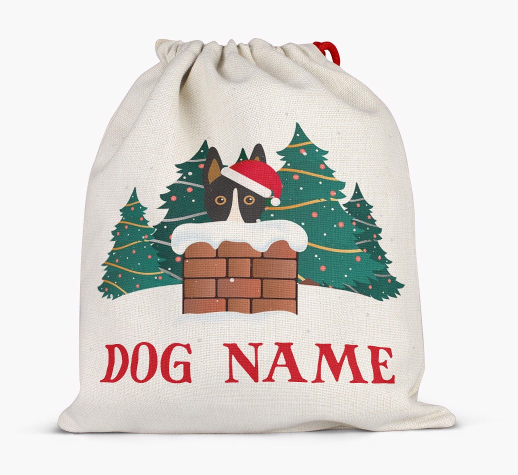 Peeking Dog with Santa Hat: Personalized {breedFullName} Santa Sack
