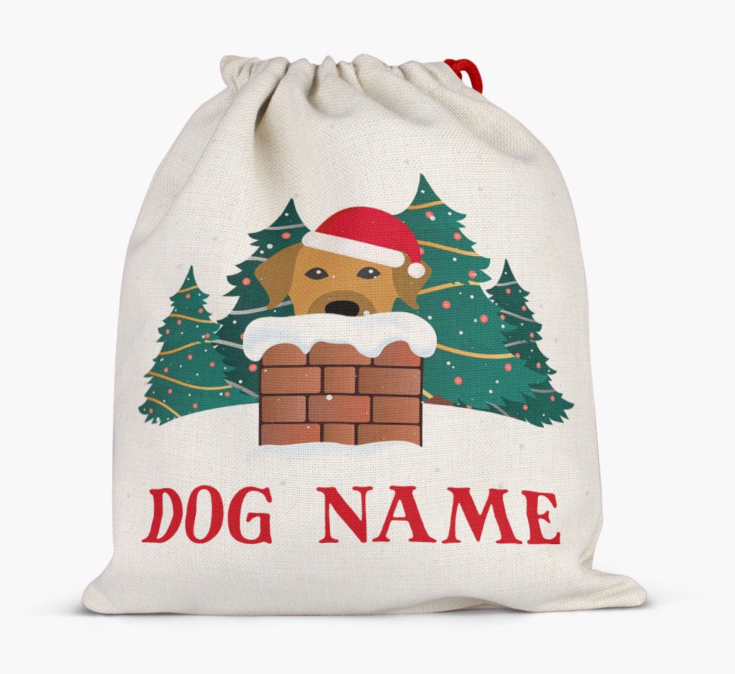 Peeking Dog with Santa Hat: Personalized {breedFullName} Santa Sack