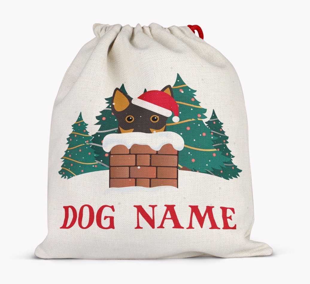 Peeking Dog with Santa Hat: Personalized {breedFullName} Santa Sack