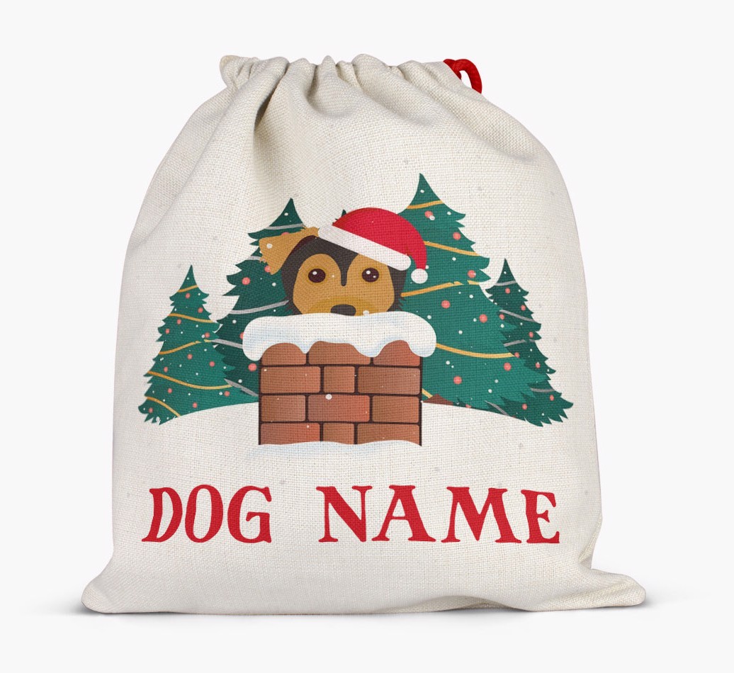 Peeking Dog with Santa Hat: Personalized {breedFullName} Santa Sack