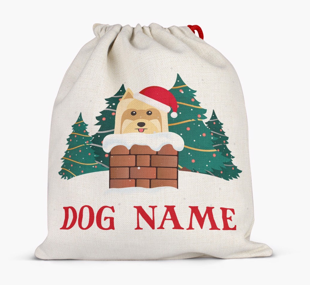Peeking Dog with Santa Hat: Personalized {breedFullName} Santa Sack