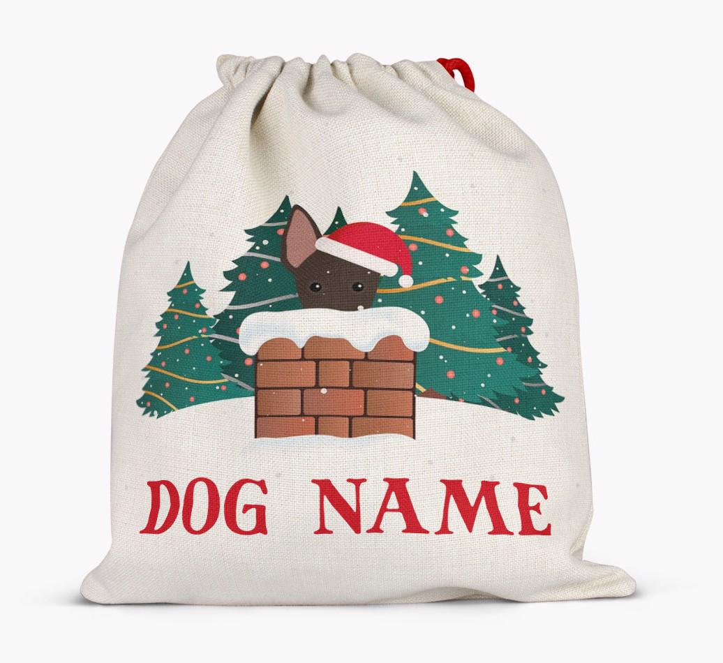 Peeking Dog with Santa Hat: Personalized {breedFullName} Santa Sack