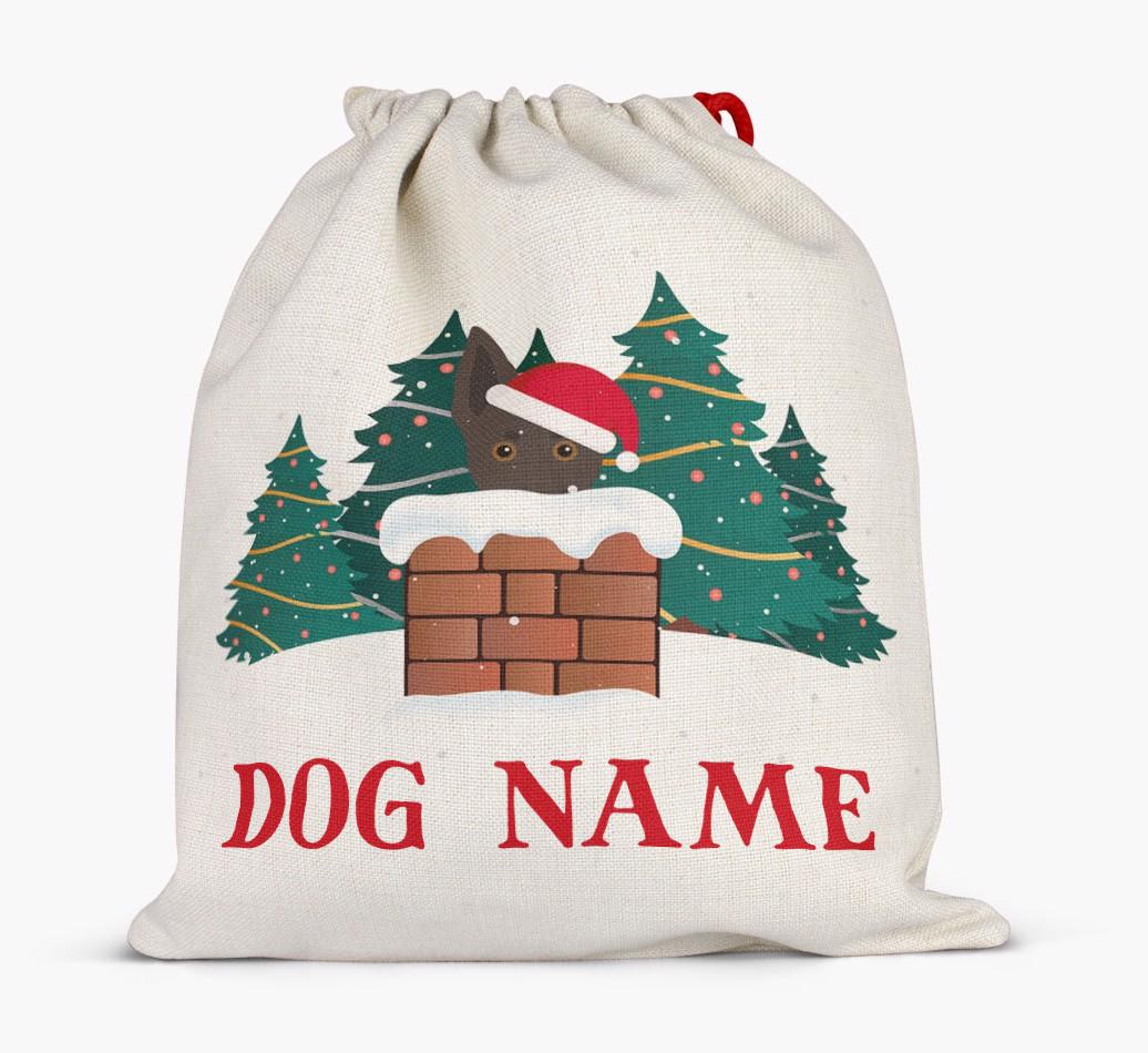 Peeking Dog with Santa Hat: Personalized {breedFullName} Santa Sack