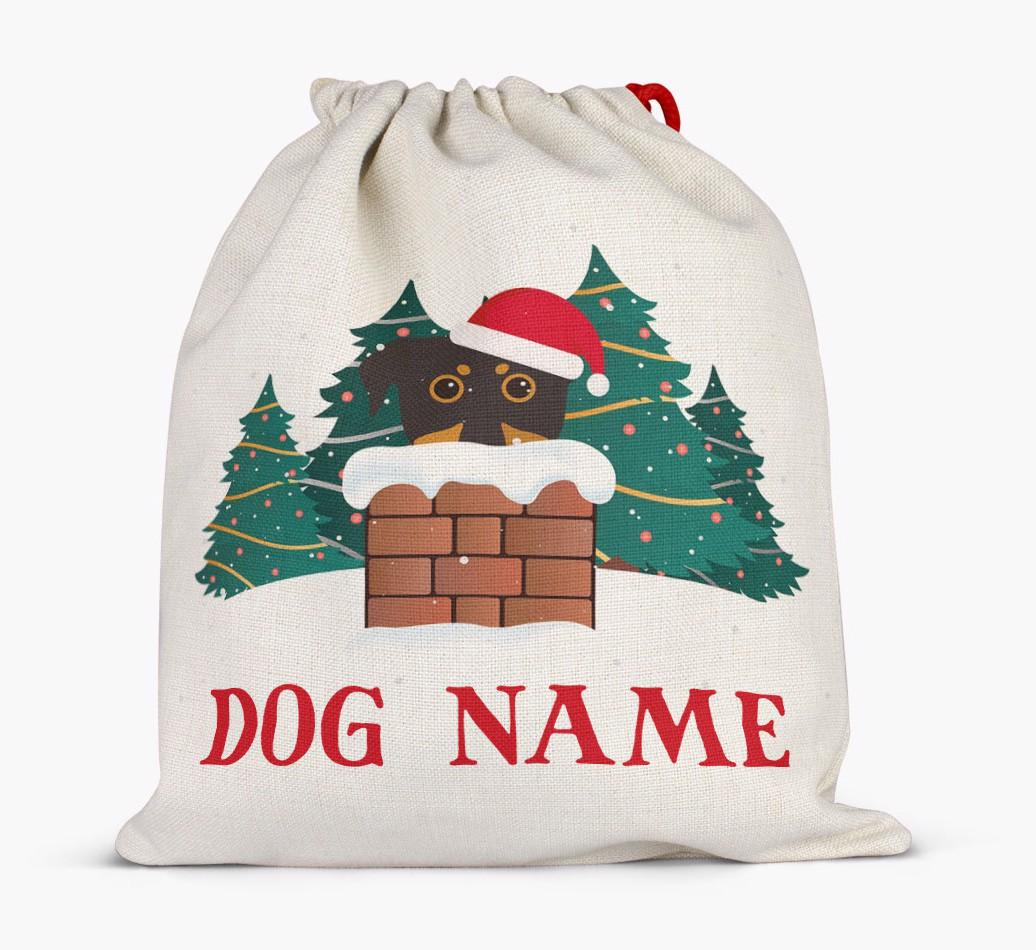 Peeking Dog with Santa Hat: Personalized {breedFullName} Santa Sack