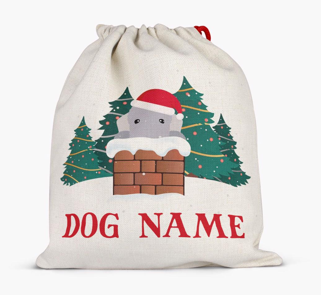 Peeking Dog with Santa Hat: Personalized {breedFullName} Santa Sack