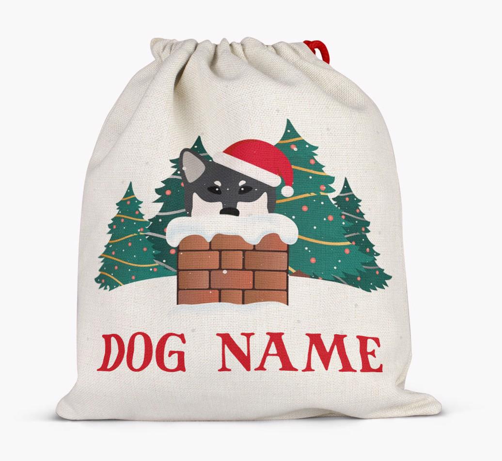 Peeking Dog with Santa Hat: Personalized {breedFullName} Santa Sack