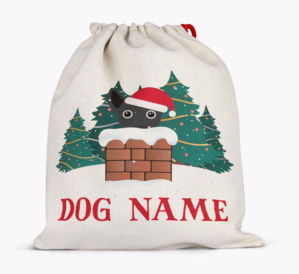 Peeking Dog with Santa Hat: Personalized {breedFullName} Santa Sack